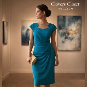 Calvin Klein 18W Teal Ruched Sheath Dress Plus Size Cocktail